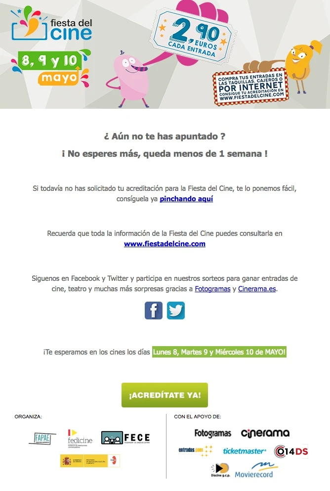 newsletters para incrementar las conversiones: Fiesta del cine
